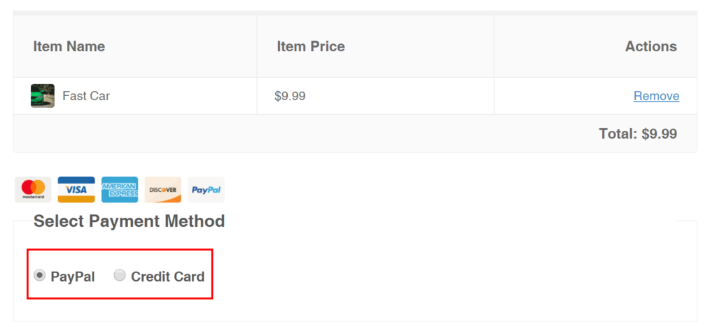 Stripe option in checkout page